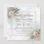 Primera Communie Boho Bloemen Jongen Eerste Commun Kaart (Voorkant)