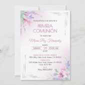 Primera Communie Paarse Bloemen Eerste Communie Kaart (Voorkant)