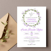 Primera Communie Paarse Bloemen Eerste Communie Kaart