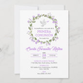 Primera Communie Paarse Bloemen Eerste Communie Kaart (Voorkant)