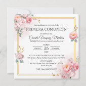 Primera Communie Roze Rozen Eerste Heilige Communi Kaart (Voorkant)