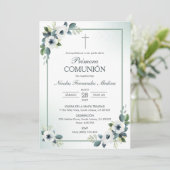 Primera Communie Witte Bloemen Eerste Communie Kaart (Staand voorkant)