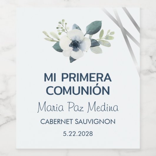 Primera Communie Witte Bloemen Eerste Communie Wijn Etiket (Enkel label)