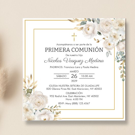 Primera Communie Witte Rozen Eerste Heilige Commun Kaart