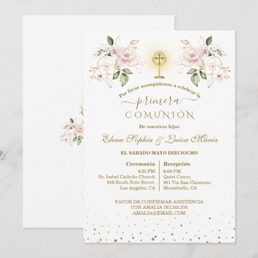 Primera Comunión Girls Twins First Holy Communion  Kaart (Voorkant / Achterkant)