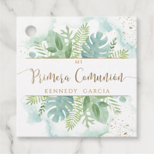 Primera Comunion Greenery & Blue Green Waterverf Bedankjes Labels
