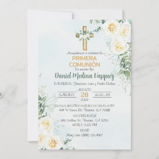 Primera Comunion Invitacion Schattigee Eerste Comm Kaart (Voorkant)