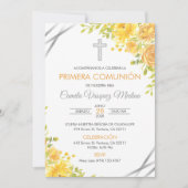 Primera Comunion Invitacion Schattigee gele bloeme Kaart (Voorkant)