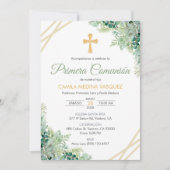 Primera Comunion Invitacion Schattigee groene blad Kaart (Voorkant)