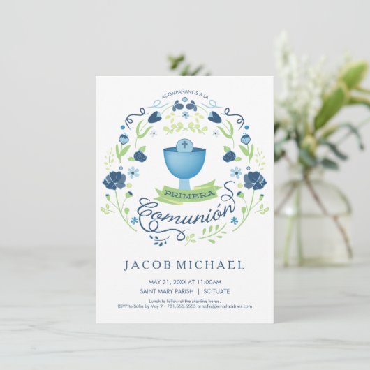 Primera Comunión Invitación - Spaans, Jongens Kaar Kaart (Staand voorkant)