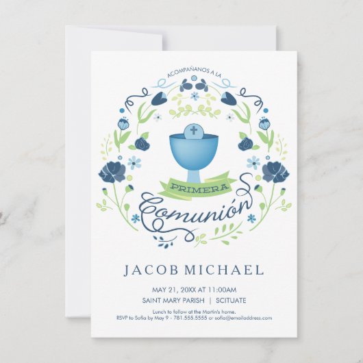Primera Comunión Invitación - Spaans, Jongens Kaar Kaart (Voorkant)