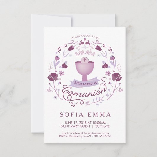 Primera Comunión Invitación - Spaans, meisje Kaart (Voorkant)