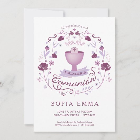 Primera Comunión Invitación - Spaans, Meisje Kaart (Voorkant)