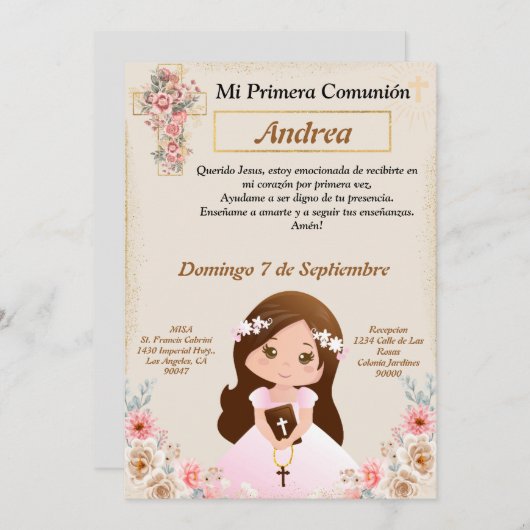 Primera Comunión para niña  Kaart (Voorkant / Achterkant)