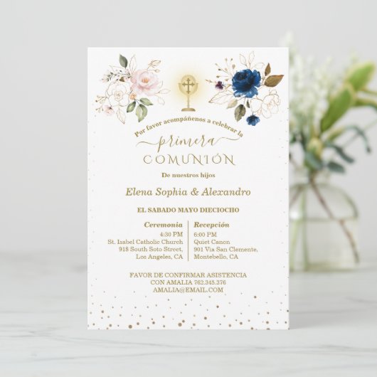  Primera Comunión Twins First Holy Communion Kaart (Staand voorkant)