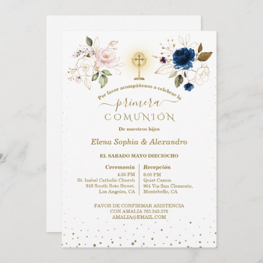  Primera Comunión Twins First Holy Communion Kaart (Voorkant / Achterkant)