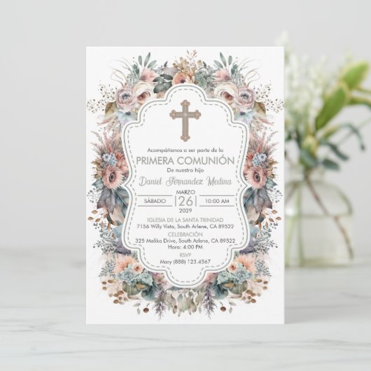 Primera Comunion Uitnodiging Boho Eerste Communie (Staand voorkant)