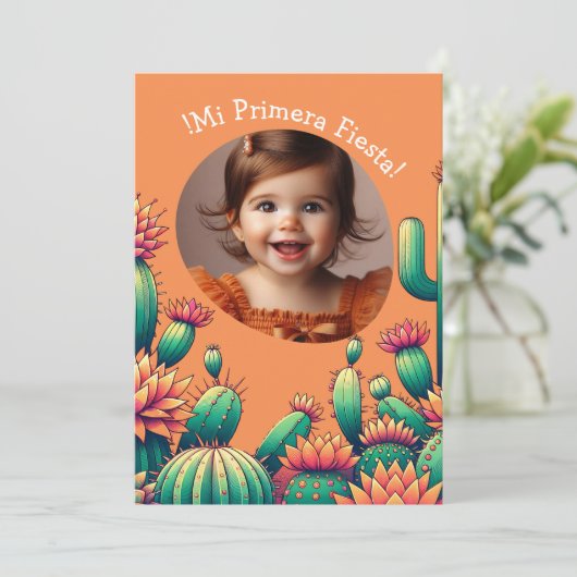 Primera Fiesta Spaanse Cactus Verjaardag Voeg Foto Kaart (Staand voorkant)