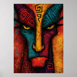 Primitief Archetype Gezicht Abstracte Kunst – Expr Poster