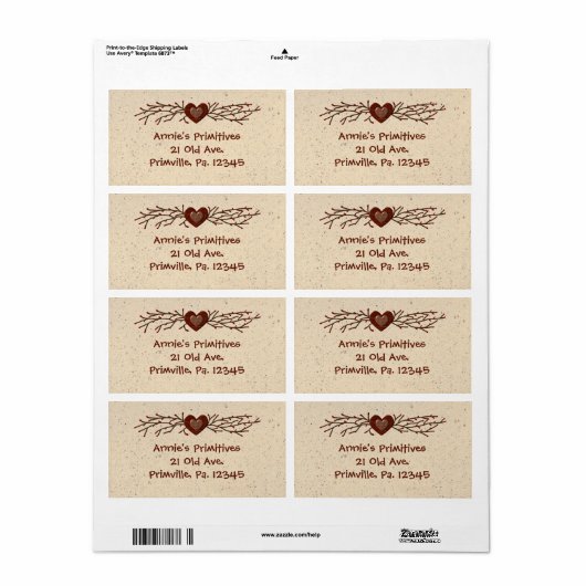 Primitief bedrijfslabel voor het hart van het land etiket (Full Sheet)