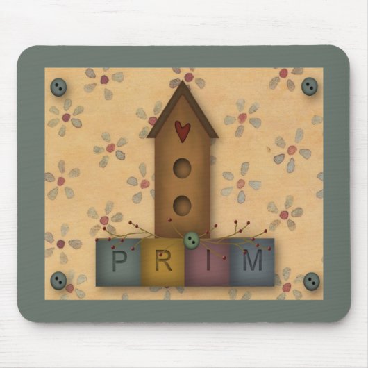 Primitief Birdhouse Mousepad Muismat (Voorkant)