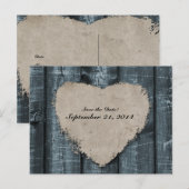 Primitief Blauw Hout en Hart Save the Date Aankondigingskaart (Voorkant / Achterkant)