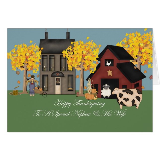 Primitief Boerderij Nephew & Thanksgiving vrouw (Voorkant Horizontaal)