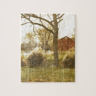 Primitief Boerderij rode kool bij landbomen in de  Legpuzzel