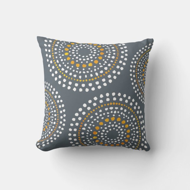 Primitief Boho Mosaic Pattern Gold Grey Kussen (Voorkant)