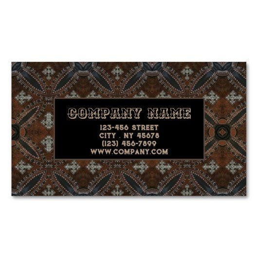 Primitief cowboy western land met gelooid leder magnetisch visitekaartje (Voorkant)