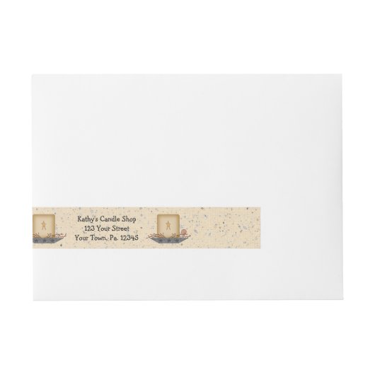 Primitief etiket kaarsen met wieltjes omwikkelbaar adreslabel (Voorkant)