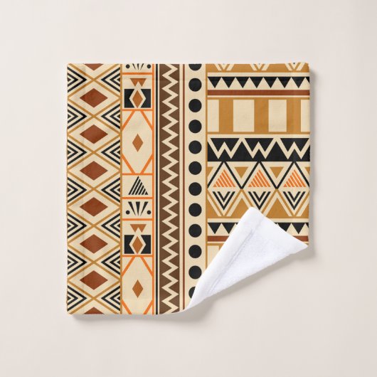 Primitief etnisch tribaal patroon in aardkleuren bad handdoek (Wasdoekje)