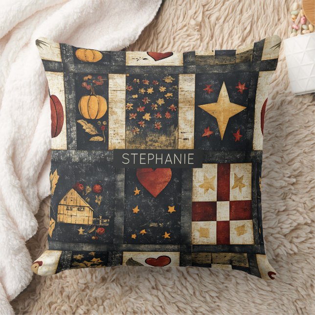 Primitief herfst quilt patroon | boerenoogst kussen (Deken)