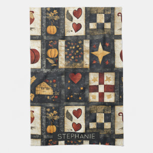 Primitief herfst quilt patroon   boerenoogst theedoek