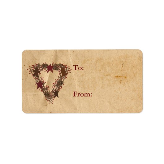 Primitief Holiday Wreath Gift Label (Voorkant)