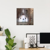 Primitief hout in de Rustische kerk Poster (Thuiskantoor)