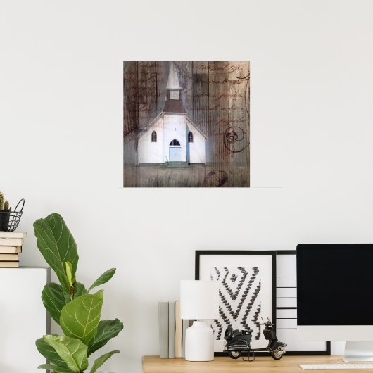 Primitief hout in de Rustische kerk Poster (Thuiskantoor)