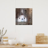 Primitief hout in de Rustische kerk Poster (Keuken)