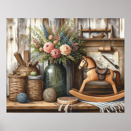 Primitief Hout Landschap Plank 2 Poster (Voorkant)