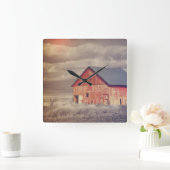 Primitief hout Western boerderij Rode Barn Vierkante Klok (Huis)