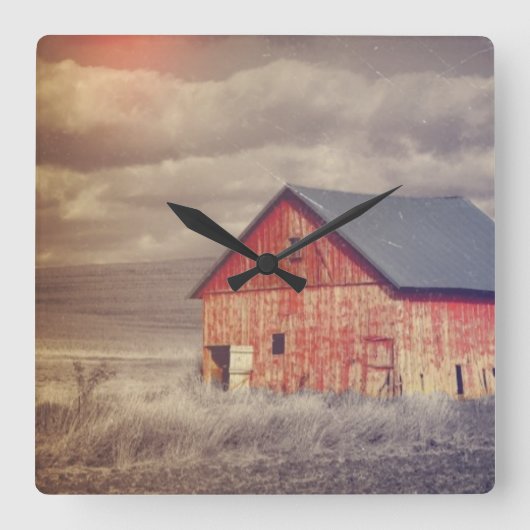 Primitief hout Western boerderij Rode Barn Vierkante Klok (Voorkant)