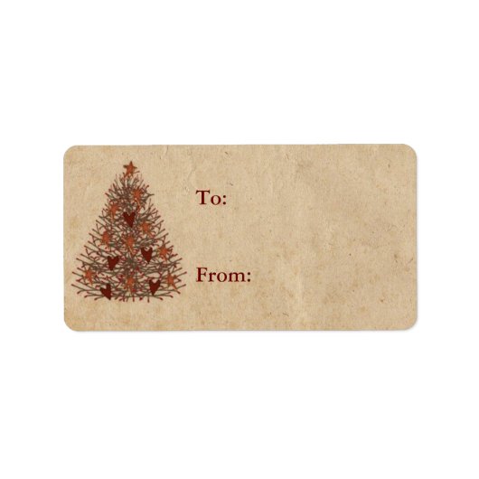 Primitief kerstboom cadeau label (Voorkant)