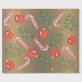 Primitief kerstboomkantje Rood sieraad Cadeaupapier (Vlak)