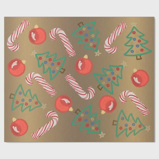 Primitief kerstboomkantje Rood sieraad Cadeaupapier (Vlak)