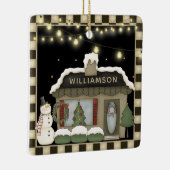 Primitief kerstcadeautje voor het land met Snowman Keramisch Ornament (Rechts)