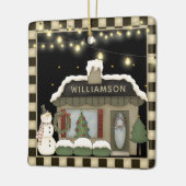 Primitief kerstcadeautje voor het land met Snowman Keramisch Ornament (Links)