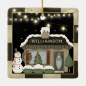 Primitief kerstcadeautje voor het land met Snowman Keramisch Ornament (Achterkant)