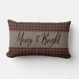 Primitief kerstfeest Burgundy Homespun Merry Kussen