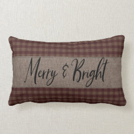 Primitief kerstfeest Burgundy Homespun Merry Kussen