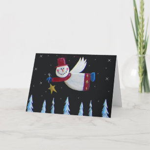 Primitief kerstfeest Snowman Angel Feestdagen Kaart
